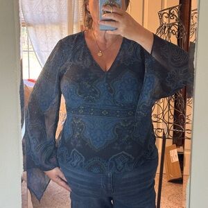 Venezia Jeans navy sheer blouse 16 vintage sheer